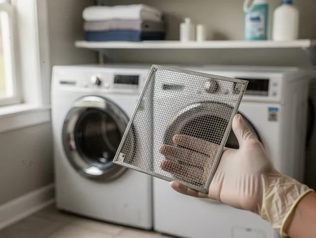 Palm Beach Gardens Dryer Vent Cleaning specialist performing detailed lint trap cleaning service in Palm Beach Gardens