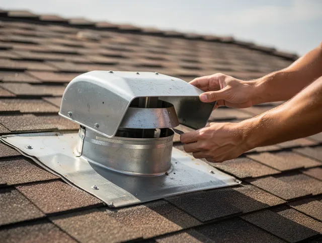 Palm Beach Gardens Dryer Vent Cleaning certified technician safely cleaning a roof-mounted dryer vent in Palm Beach Gardens
